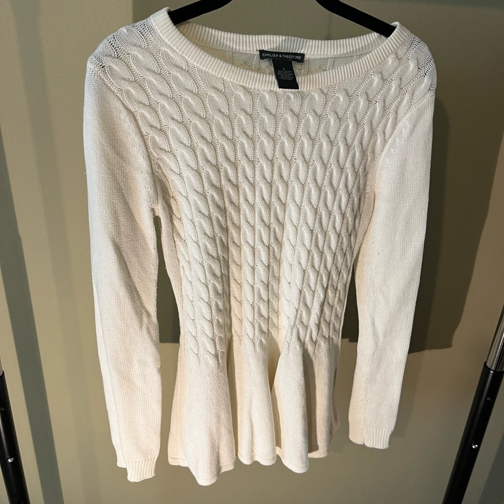 Chelsea & Theodore Womens S Cable Knit Flair Bottom Sweater